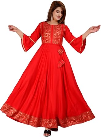 Sophia-Art Rayon Floral Print Only Kurti Dress for Women and Girls Elegant Indian Ethnic Wear Traditional Weeding outfits