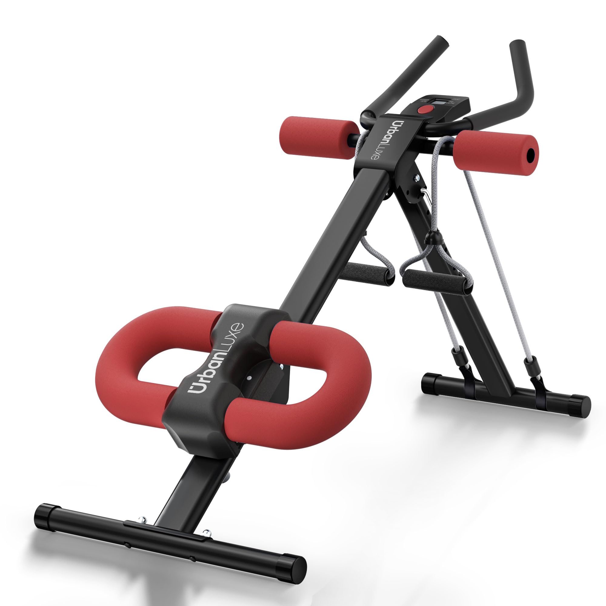UrbanLuxe Ab Trainer Machine, Adjustable Abdominal Trainers with Display, Foldable Abdominal Workout Equipment with Knee Protection for Home Gym Core Strength Trainer (Red)
