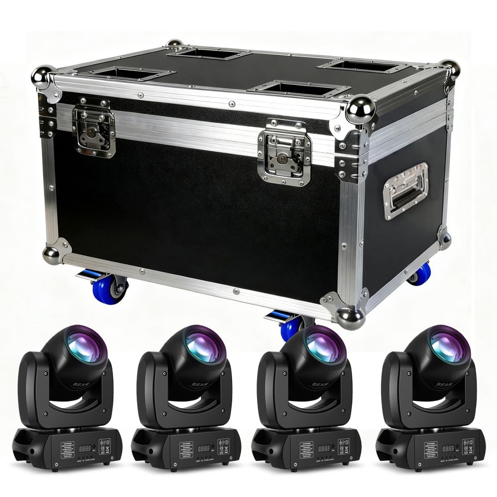 Photo 1 of MINGJIE 120W Moving Head DJ Lights, 18-Facet Prism Stage Lighting with 8 Gobos & 8 Colors, DMX512 Sound Activated LED Beam Spot for Wedding, Bar, Party, KTV, Stage Show (Flight case + 4 Lights)