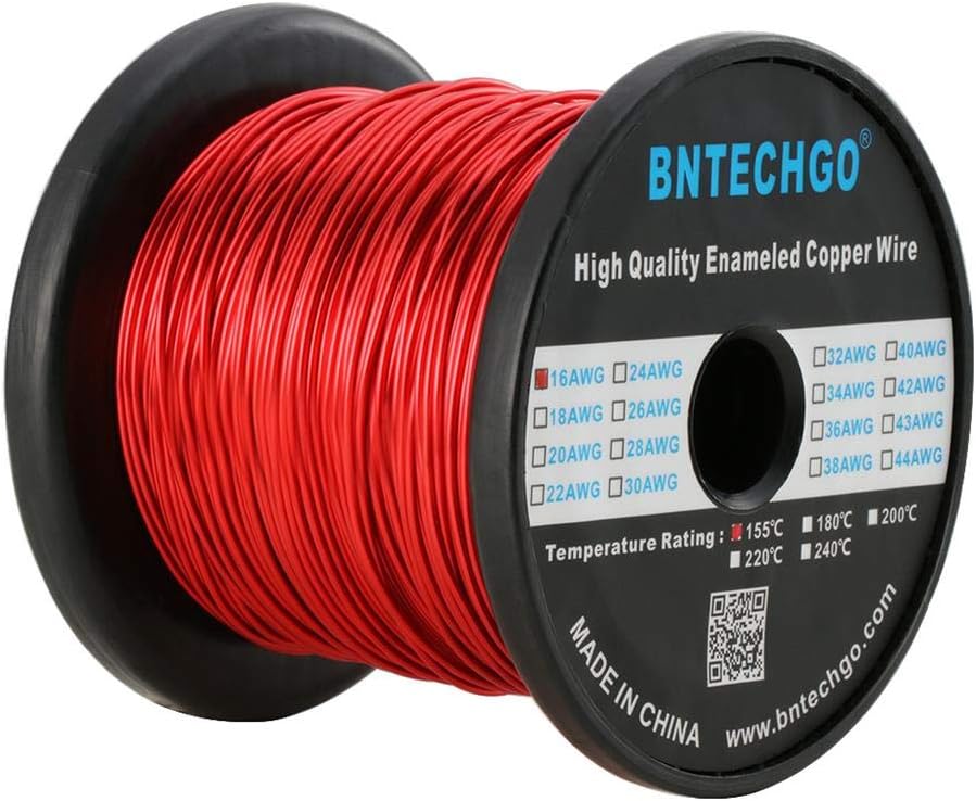BNTECHGO 16 AWG Magnet Wire - Enameled Copper Wire - Enameled Magnet Winding Wire - 3.0 lb - 0.0492" Diameter 1 Spool Coil Red Temperature Rating 155℃ Widely Used for Transformers Inductors
