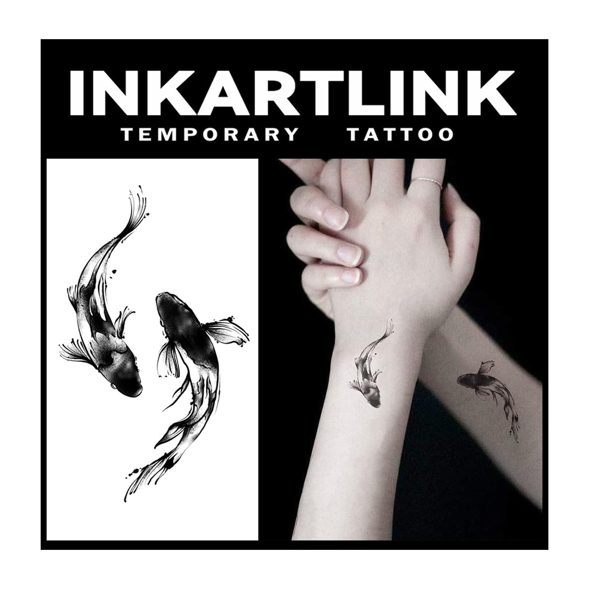 INKARTLINK Tattoo Tech, 3 Sheets Small Semi Permanent Tattoo, Adult Art Design Temporary Tattoos, Lasts 1-2 Weeks, Waterproof, Realistic Look, No Adhesive, No Reflection (Yin Yang Fish Design)