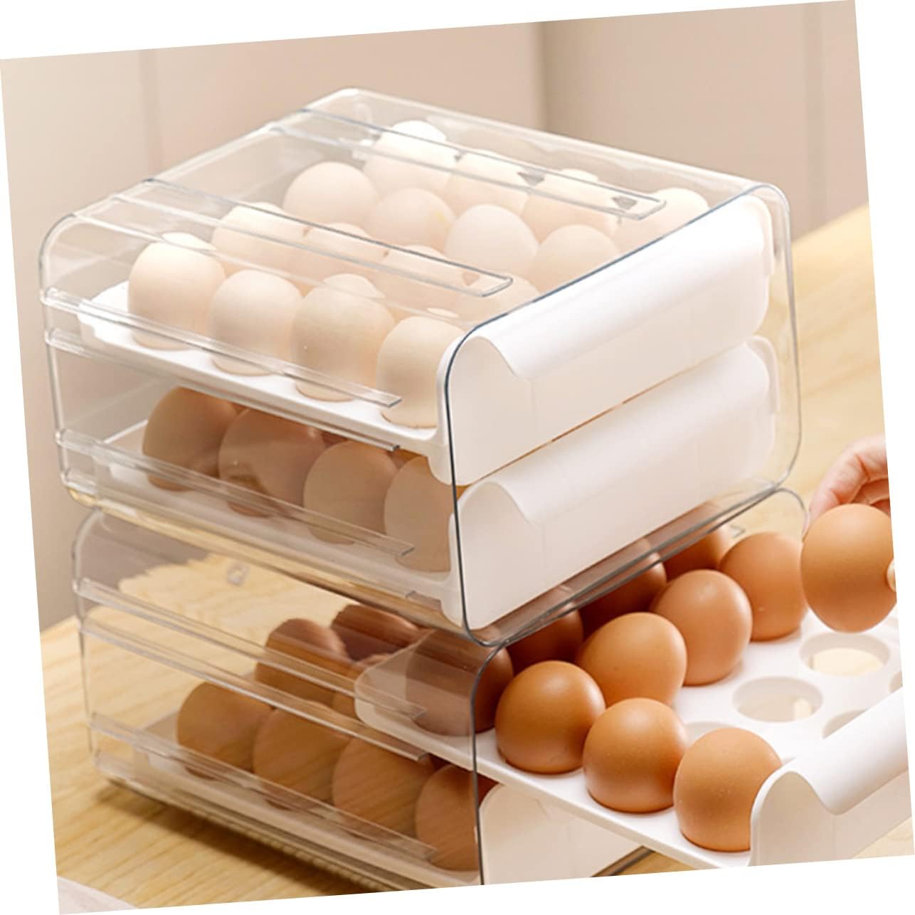 Mikinona Egg Holder Storage Drawer Organizer Bin Slot Double Layer Fridge Container for Safe Egg Storage Space-saving Design for Refrigerator Kitchen and Pantry Use