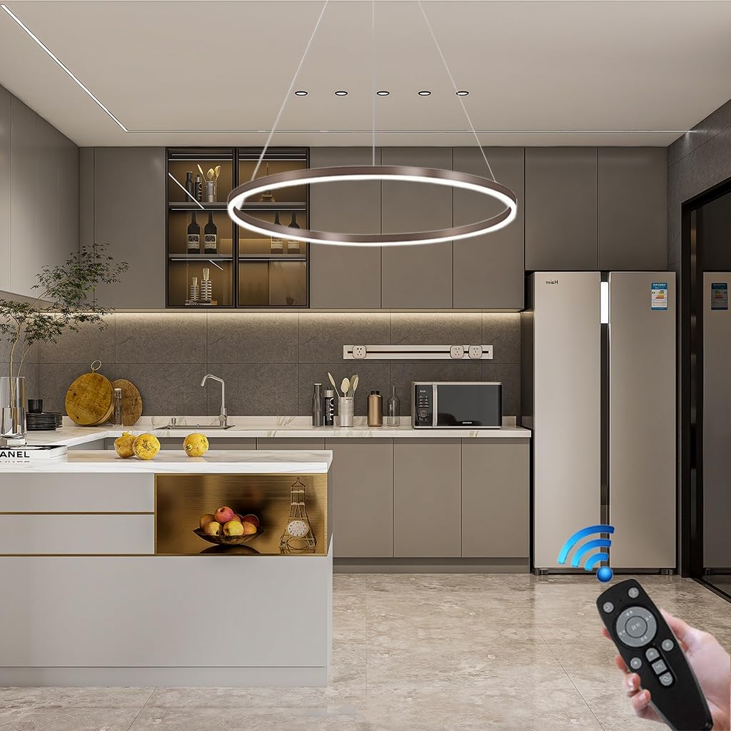 RuiRfh Pendant Light Modern LED Chandelier 1 Ring Round Table Lamp Dimmable Aluminum Hanging Lamp Recessed with Remote Control Suitable for Living Room Dining Room Bedroom Bar Office Hotel Ceiling Lig