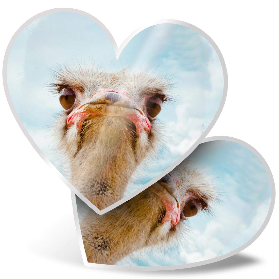 2 x Heart Stickers 7.5 cm - Grumpy Ostrich Bird Fun Decals for Laptops,Tablets,Luggage,Scrap Booking,Fridges, #8957
