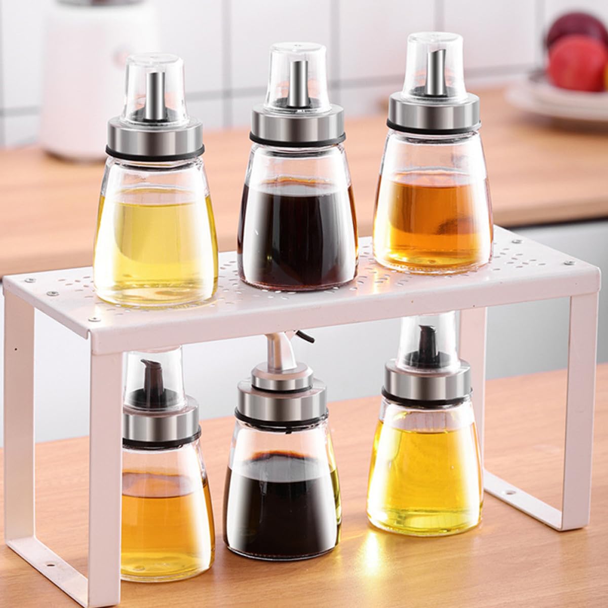 Lot de 3 Bouteilles en Verre pour Condiments, Distributeurs D'huile et Sauce Soja Bouchons en Silicone, Cuisine et Présents de Pendaison de Crémaillère