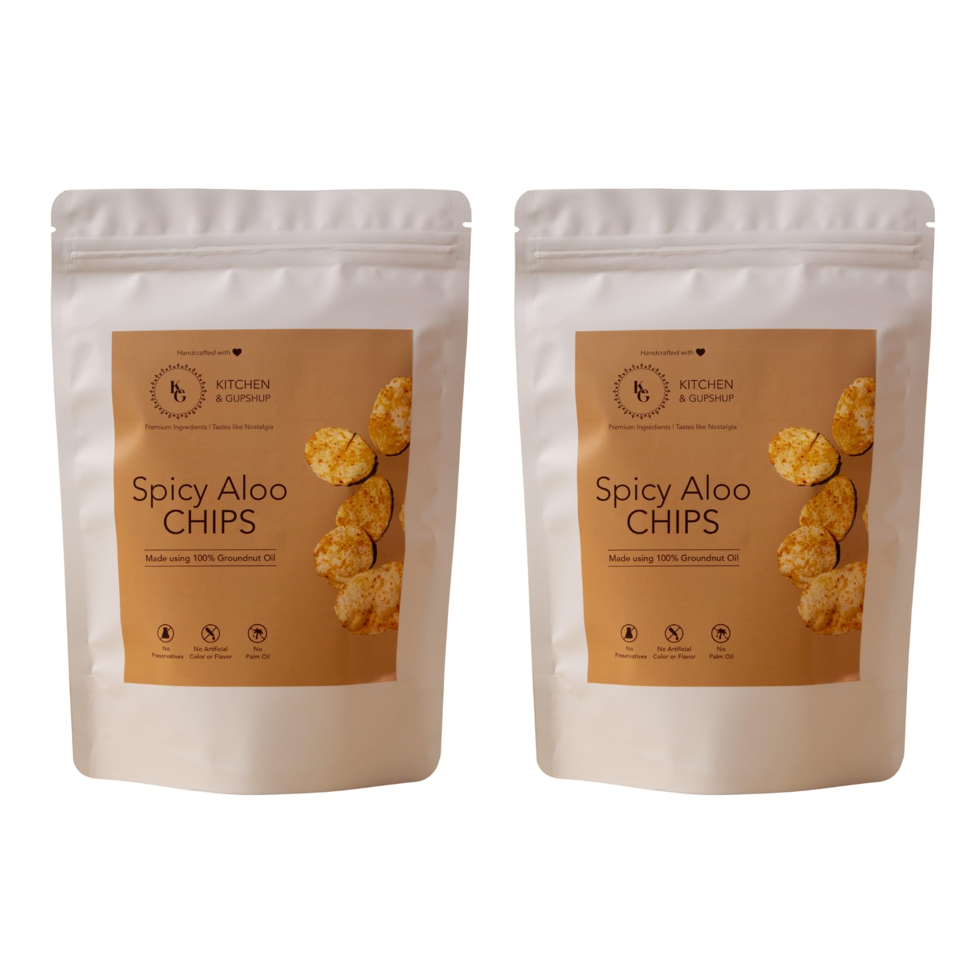 Kitchen & Gupshup Spicy Aloo Chips 2 x 100 gms | No Palm Oil | Homemade - Ready to Eat| Red Chilli Aloo Chips | Low Fat Masala Wafer - Masala | Pack of 2-image-9