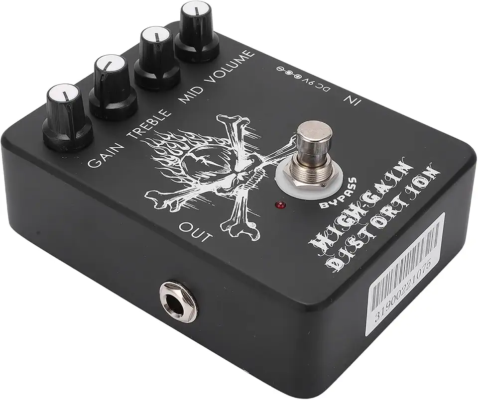 RiToEasysports Pedal de Guitarra de Distorção de Alto Ganho, Pedal de Efeitos de Metal para Guitarra Elétrica Com Indicador LED, Corrente de 11mA, EQ e Controle de Tom para Blues Rock a Heavy