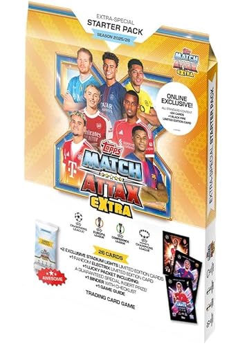 Topps UCC Match Attax Extra 2026 - Starter Pack – Version Exclusive en Ligne ! Contient 50 Cartes, Plus 2 Stadium Lights Le, 1 Electrix Le aléatoire, 1 Carte Black Fire Le, Ainsi Qu’Un Lucky Packet.