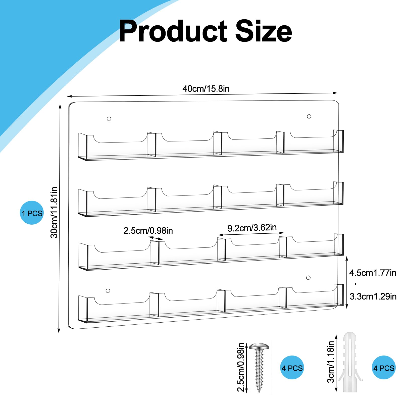 YUDAWN 16 Pockets Acrylic Business Card Holder, Wall Mounted Document Holder Business Card Display Stand with Screws and Expansion Tubes Leaflet Holder for Home Office Restaurants - Image 2