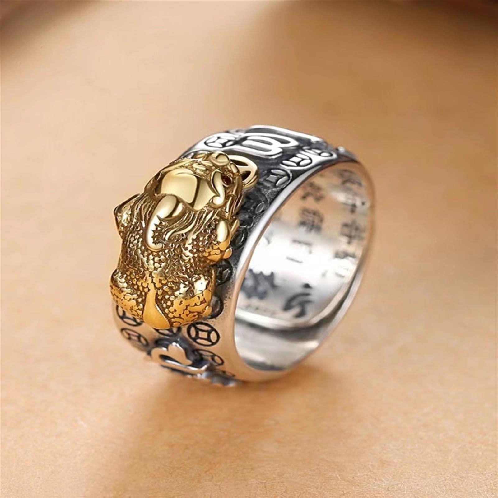 Feng Shui Pixiu mantra pierścionek S925 srebrny buddyjski amulet szczęścia mantra podwójna ochrona bogactwo miłość zdrowie pierścionek prezent dla mężczyzn kobiet