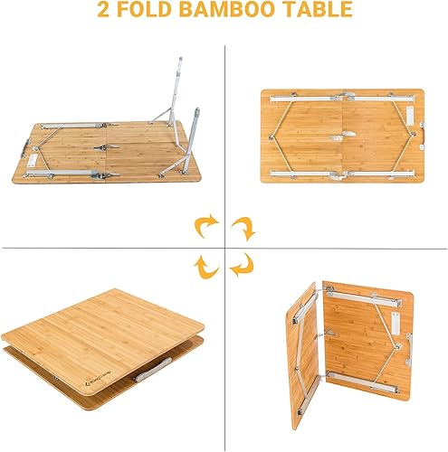 Miniatura 6 de KingCamp Mesa de camping plegable de bambú con patas de aluminio de altura ajustable, resistente, 176 libras, portátil para viajes, picnic, playa, 6