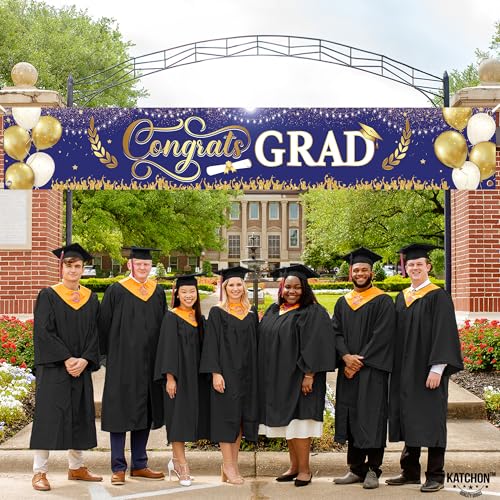 Image of Graduation Decorations 2026 | Xtralarge Blue and Gold Congrats Grad Banner - 120x20 Inch | Graduation Yard Banner | Grad Banner Class Of 2026 | Class of 2026 Decorations | KatchOn