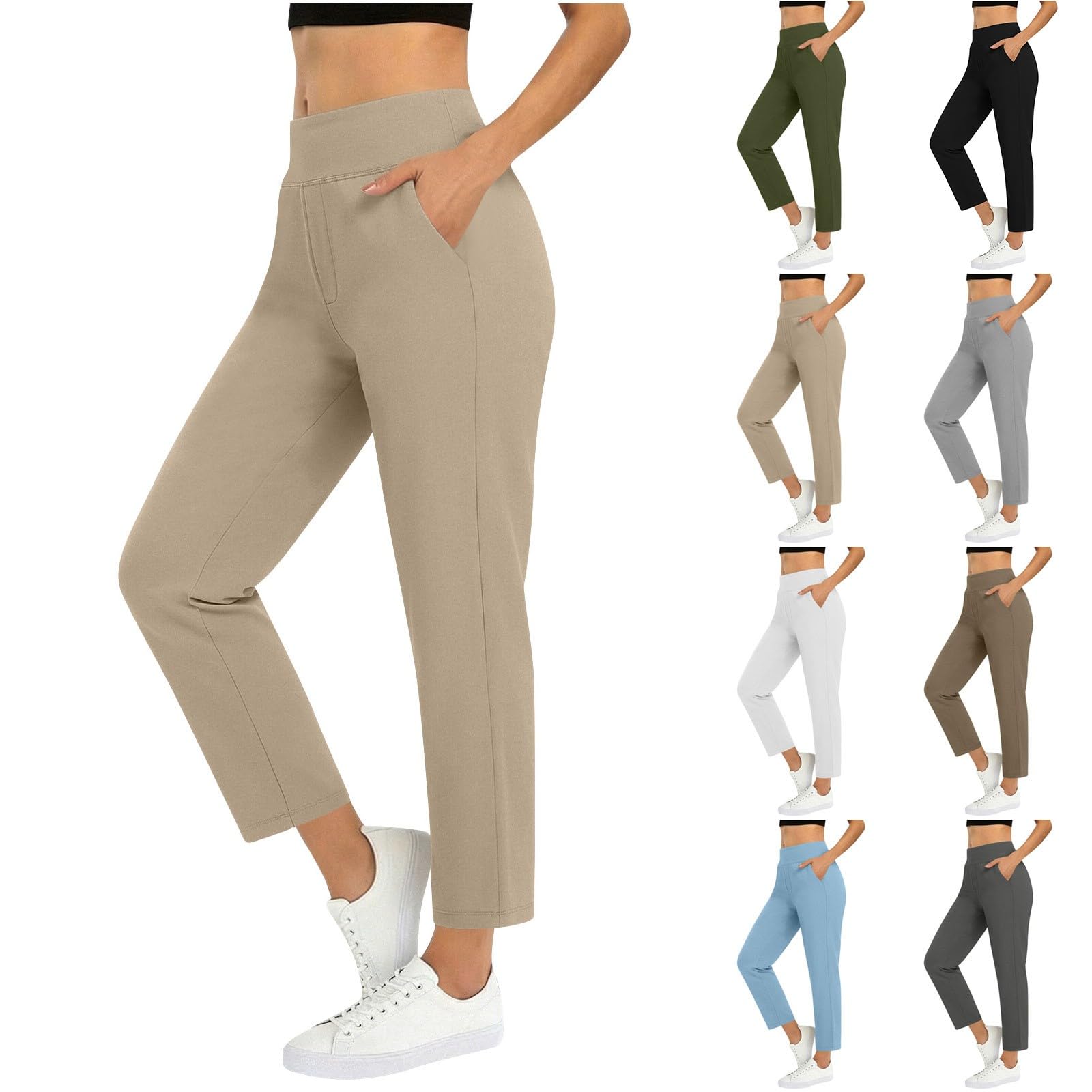 Pantaloni da yoga da donna, taglie forti, leggings elasticizzati a vita alta, comodi, con tasche, vestibilità dritta, per fitness, palestra, allenamento, uso quotidiano