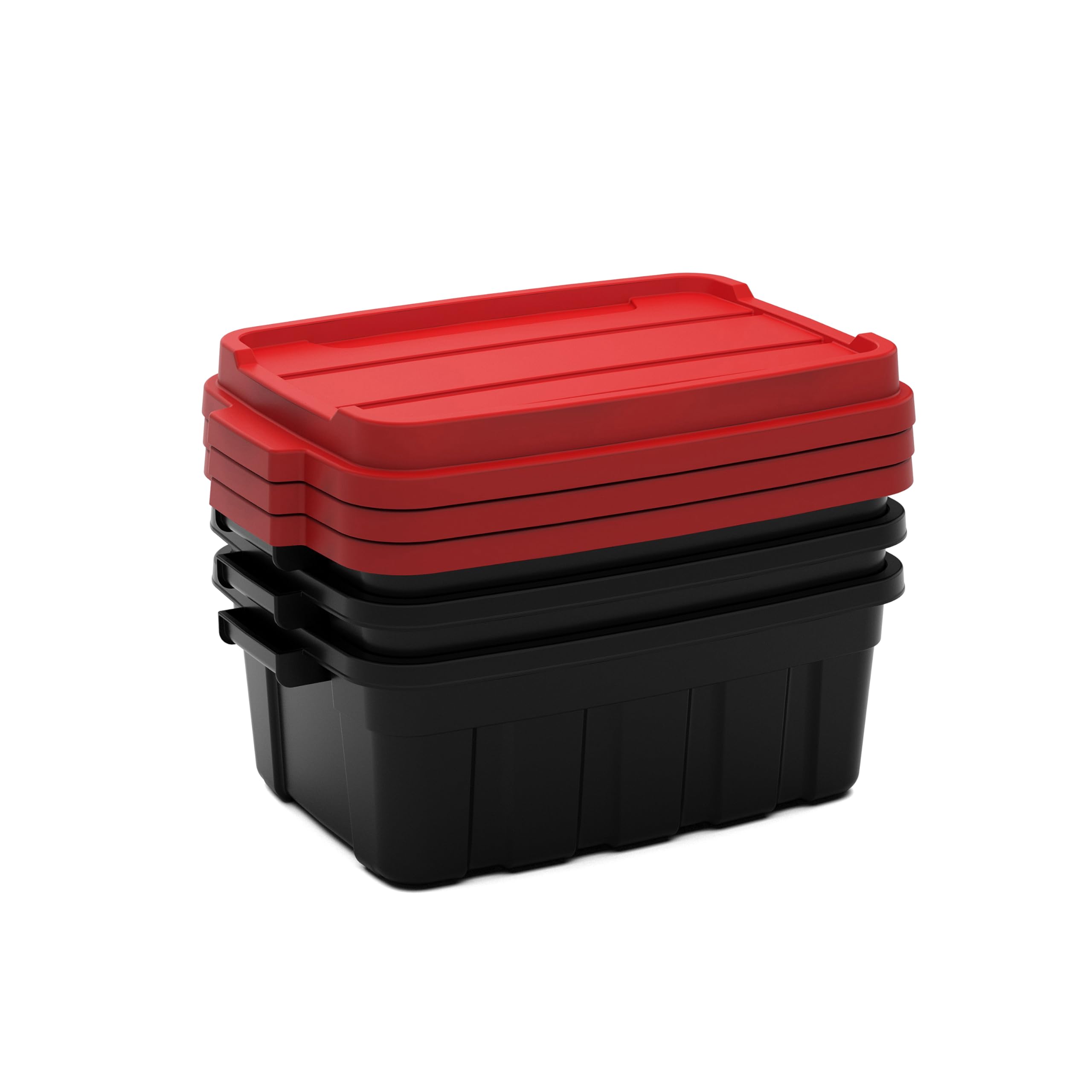 Keter Tuff Box 3x 37L Storage Boxes with Lid, Durable, Water Resistant, Large Capacity, Stackable, Black/Red