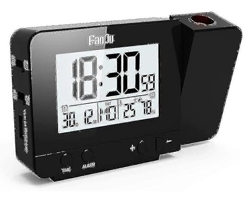 JOYHAPPST Projection clock black alarm clock with time temperature projection LED screen alarm clock USB charging clock