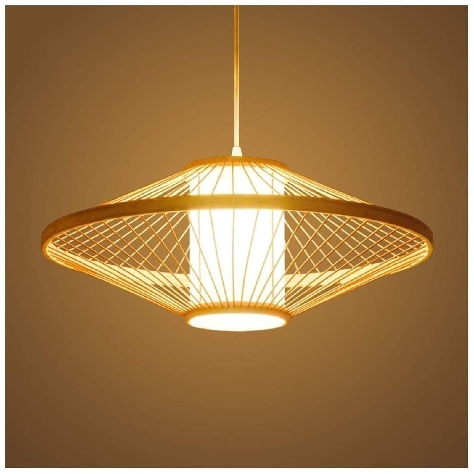 Lampe suspendue réglable en bambou pour éclairer un salon sombre