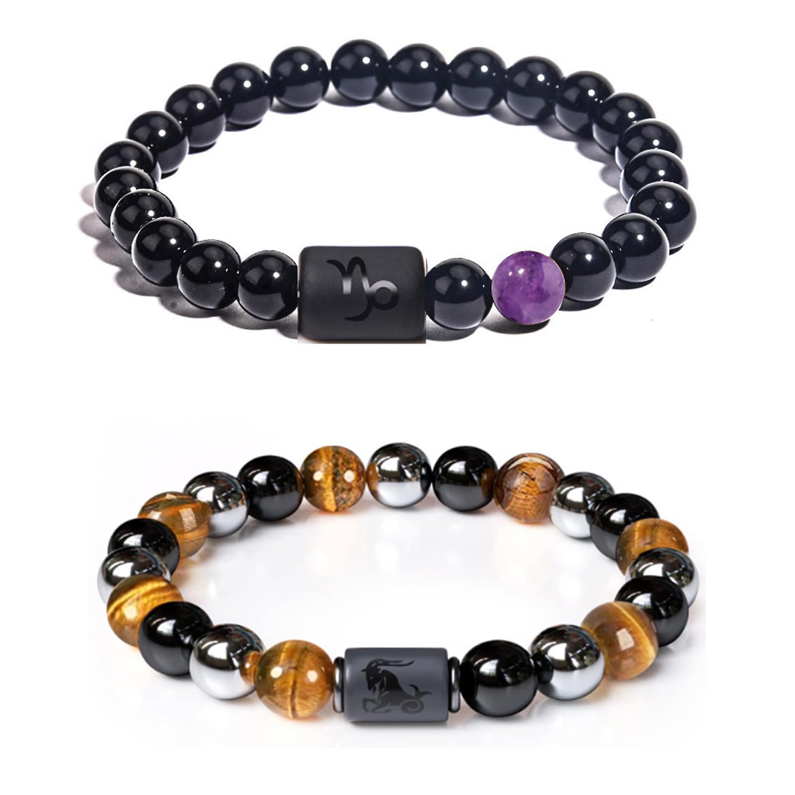 Caimeytie Damen mode Elastische Perlen Armbänder,2 Stück,sternbild armband,Sternbild Zeichen von Zodiac Glück Armband 19CM,Geschenke für Damen