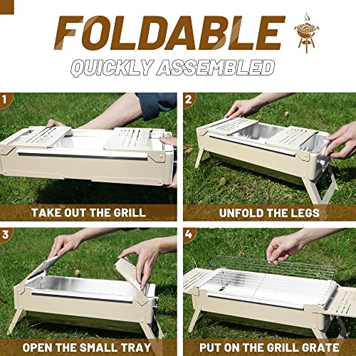 Portable Charcoal Grill Foldable Grill, Small Grills Outdoor Cooking For Travel， Camping Smoker Bbq Grill， Stainless Steel Table Top Grill Charcoal For Outdoor Cooking,Camping,Backyard Barbecue #TOP4