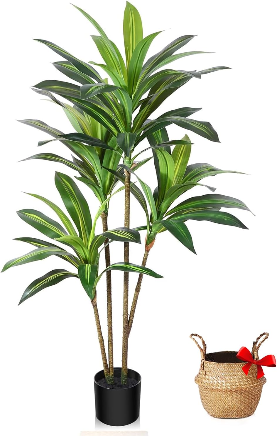 Artificial Dracaena Tree, Fake Plants Artificial Dracaena Plants for Indoor, Fake Trees for Office Home Living Room Floor Patio Greening Porch Decor(120cm,Brazil)