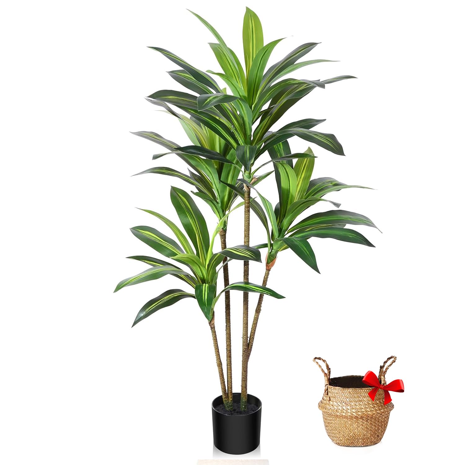 Artificial Dracaena Tree, Fake Plants Artificial Dracaena Plants for Indoor, Fake Trees for Office Home Living Room Floor Patio Greening Porch Decor(120cm,Brazil)