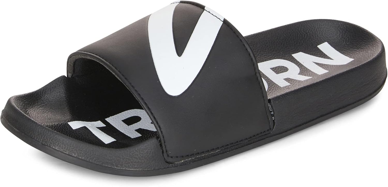 TRETORN Womens Slides Ace-Cute Sandals Casual Summer Comfort Slip-On Shower/Water Shoe, Black/White, 6