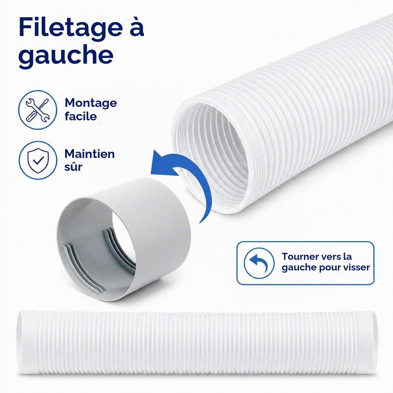 Sunshine Smile Tuyau d'évacuation d'air 150 mm 300 cm pour climatisation, sèche-linge, hotte aspirante, blanc