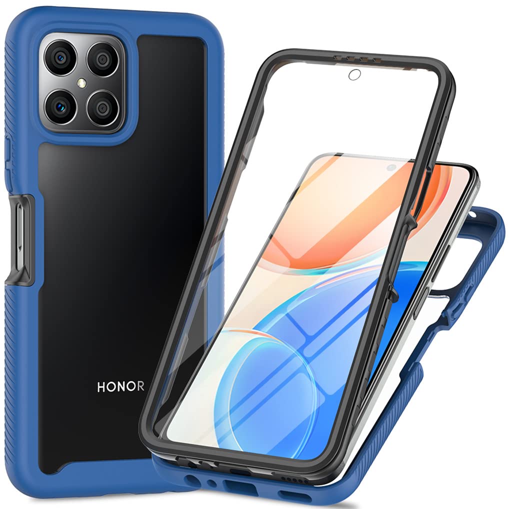 SEAHAI Cover Honor X8 4G Con Protezione Schermo Integrata: Custodia Rigida Antiurto Trasparente Blu Scuro - 4