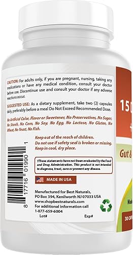 Miniatura 7 de Best Naturals Limpieza intestinal y colon durante 15 días + probióticos para mujeres y hombres con Senna, cáscara sagrada y cáscara de psyllium - 30