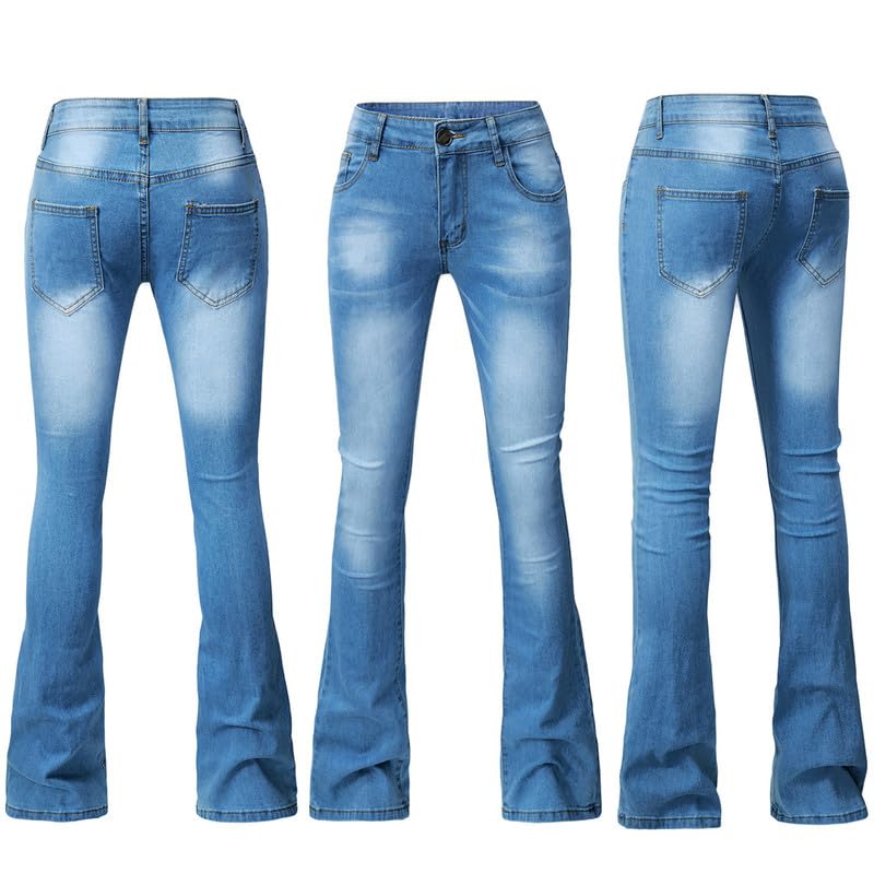 Andongnywell Women's Stretchy Skinny Bell Bottom Bootcut Denim Pant Ripped Flare Jeans Western Mid Rise Boot Cut Jean4