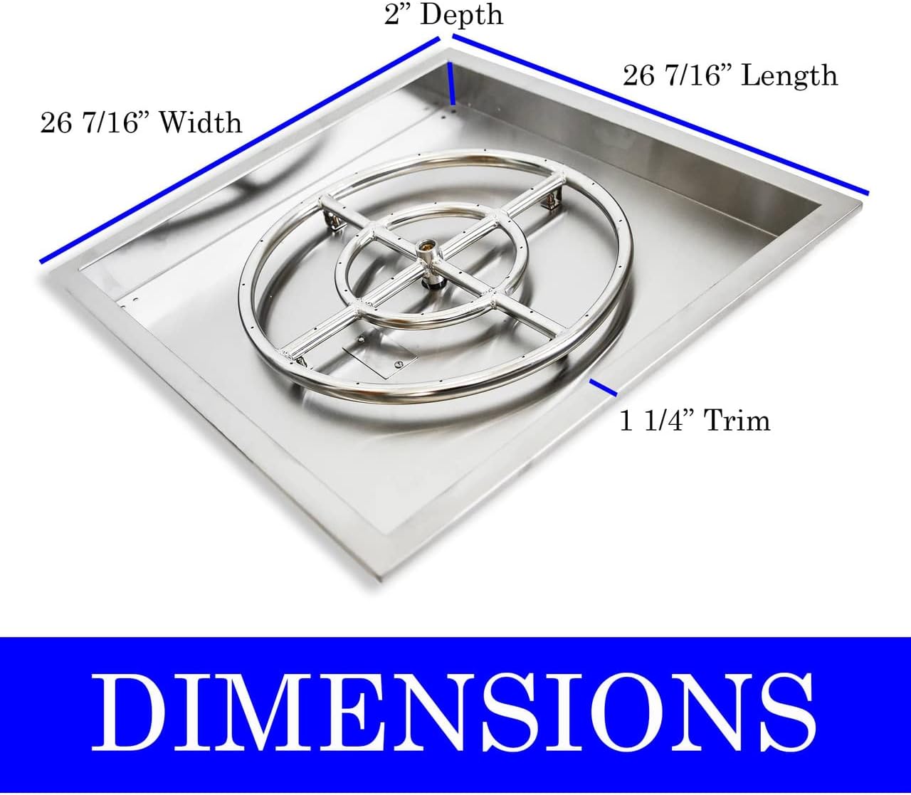 Bluegrass Living BFP24SK Stainless Steel Drop-in Burner Pan for Liquid Propane Fire Pits, 24 Inch, Square - Complete Kit, Durable Construction, Easy Installation