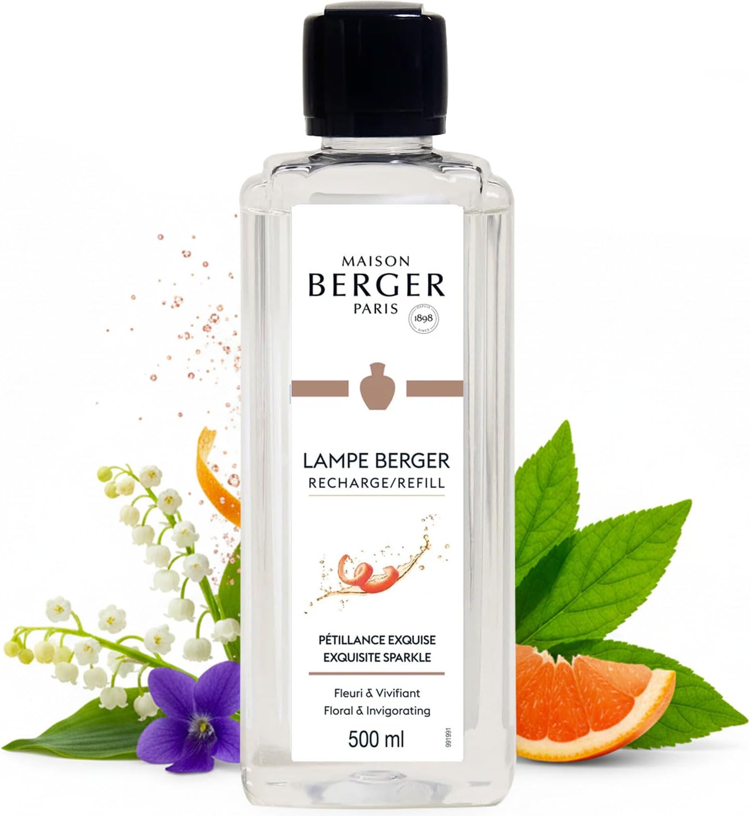Exquisite Sparkle Lamp Berger Fragrance Refill, 500 mL – 2-in-1 Catalytic System, Neutralizes Odours Then Diffuses Fragrance, Sparkling Grapefruit with Floral Champagne Accents