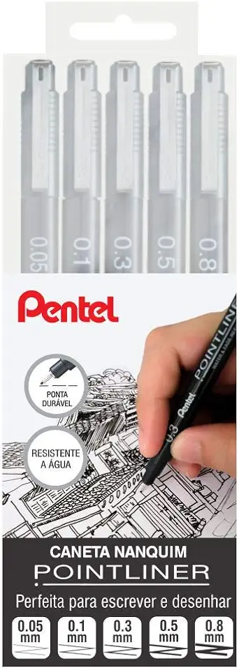 Pentel Kit Nanquim Pointliner 05 Pontas KITPOINTLINER