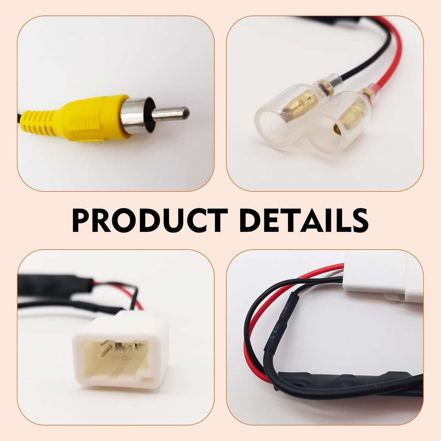 Pack-1 Car Rear View Backup Reverse Camera Video Connector RCA Cable, 4 Pin OEM Factory Output Car Reverse Camera Retention Wiring Harness Connector, Compatible with Select Models (White)