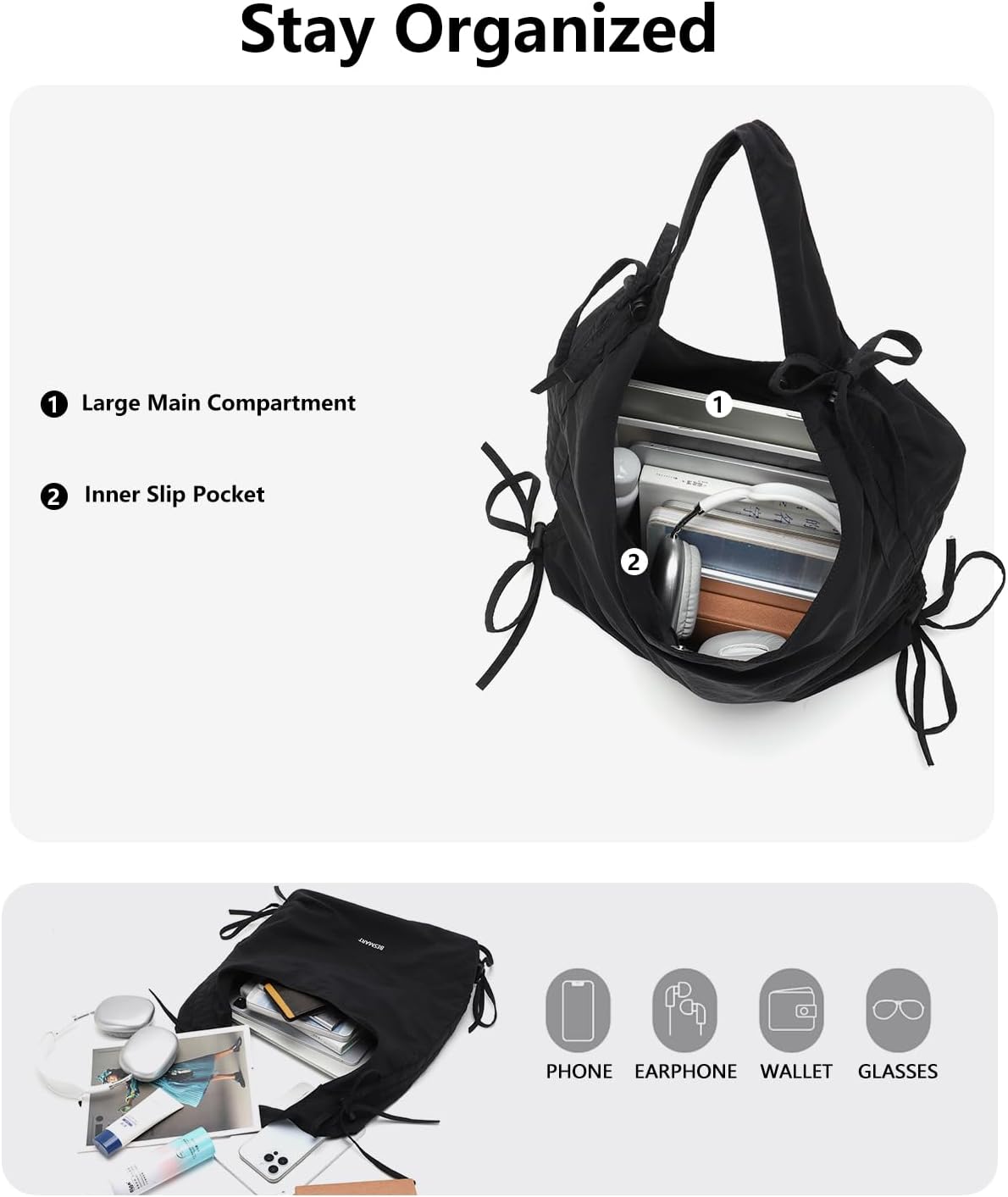 Large Nylon Hobo Bag for Women, Magnetic Crescent Tote Bag, Drawstring Casual Shoulder Crossbody Bag for Daily Commute Travel