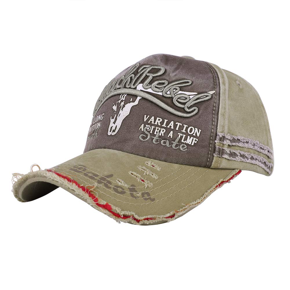 Hksichengkejiuk Unisex Khaki Vintage Baseball Cap Cotton Sun Hat Adjustable Distressed Snapback Cap Edge Grinding Do Old Hat Travel Peak Cap Outdoor Sports Cap For Women Men Running Fishing Hiking Camping Beach 55-60Cm