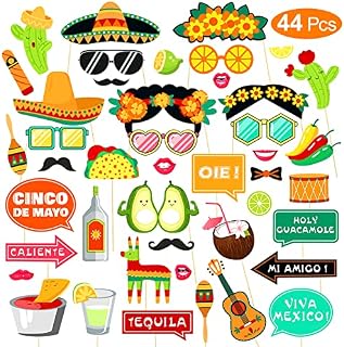 Qpout 44PCS Mexico Fiesta Photo Prop Mexican Carnival Party Decoration Supplies for May Day Selfie Party Supplies Fiesta Photo Decoration Mexican Themed Party