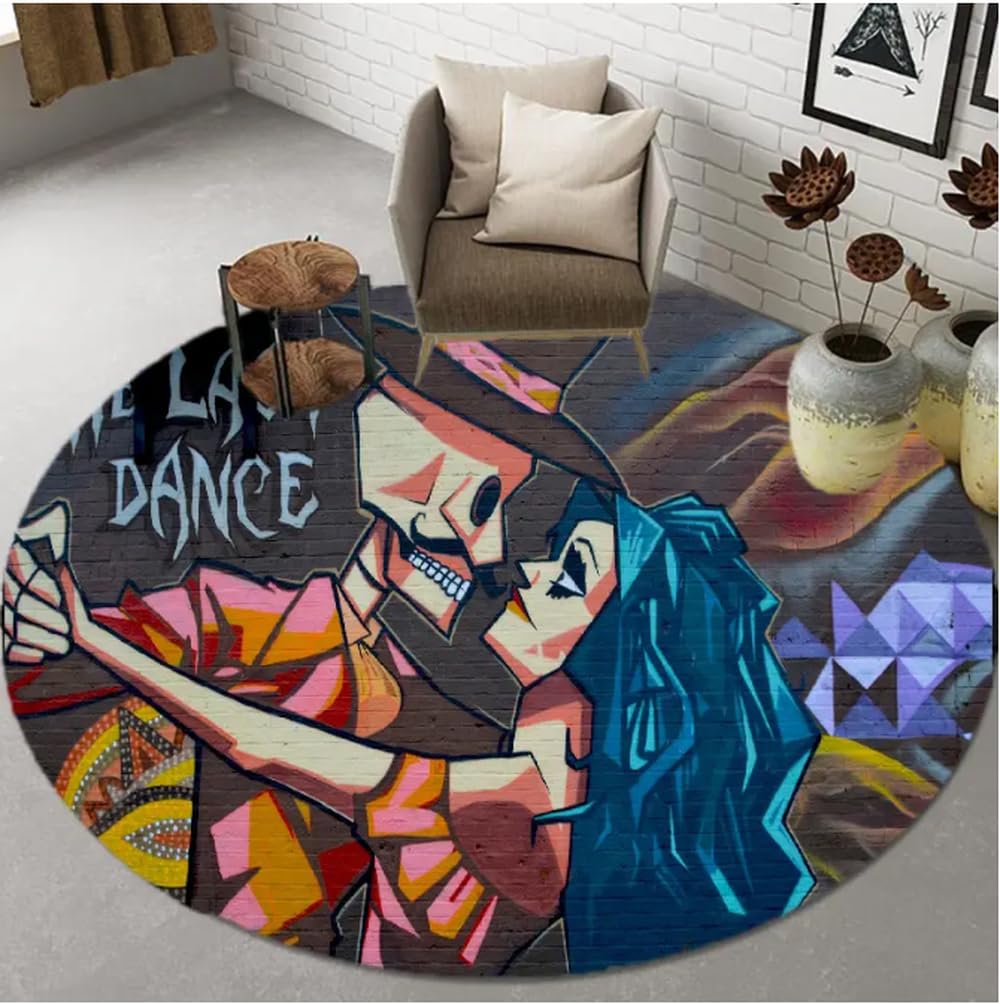 Tapis rond dessin animé crâne de 60cm doux pour sol de chambre à coucher