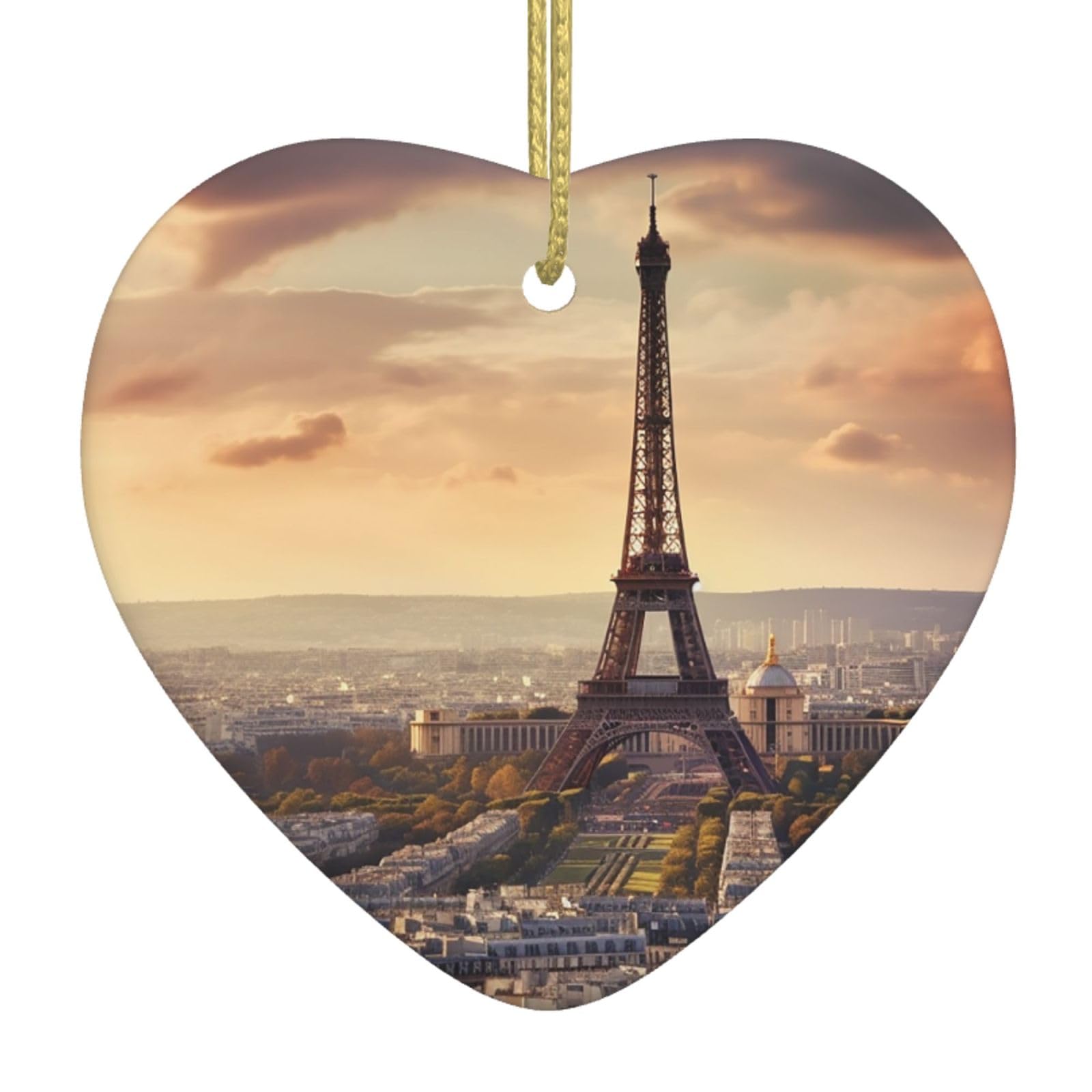 Ceramic Christmas Tree Hanging Ornaments with Gold Ropes Christmas Tree Decorations Heart Ceramic Eiffel Tower and City Pendant Keepsake Decorations for Holiday Xmas Gift Ideas