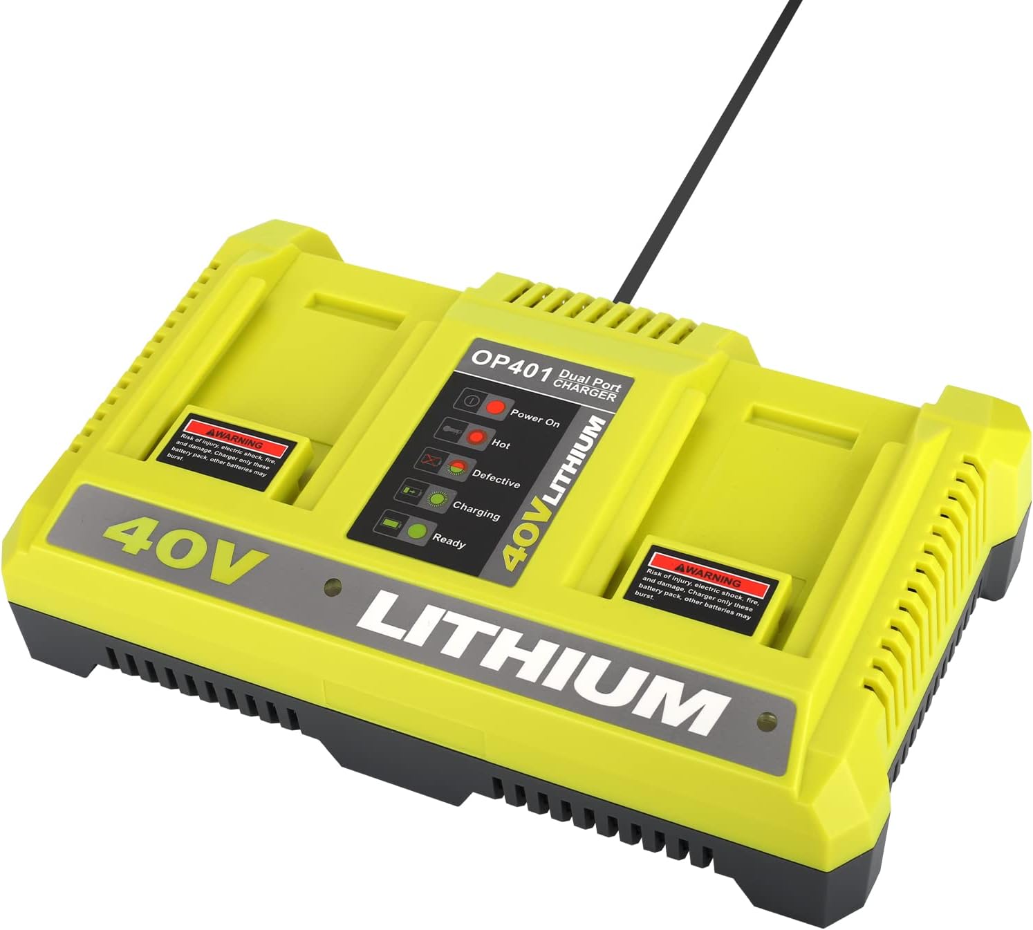 DMMNS OP401S Dual Rapid Charger For Ryobi 40V Batteries - Replacement For OP401, OP403, OP404, Charges Two Batteries At Once