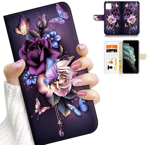 Miniatura 9 de AD003 - Funda para iPhone 11 Pro Max, diseño artístico, estilo billetera con tapa, protección de cuerpo completo con diseño de flores elegantes