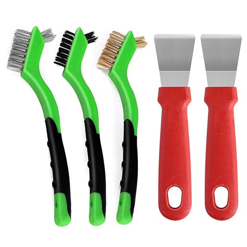 Wire Brush Set for Cleaning,5 Pack Small Stainless SteelBrassNylon Brushes with Different Types Scraper for Dirt ,Paint and Rust Remover,Soft Curved