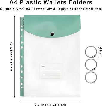 Plastic Wallets A4, 6 Pack Punched Pockets A4, Expandable Poly Pockets, Waterproof, Plastic Sleeves for Paper, Stationary Supplies for School, Office, Home