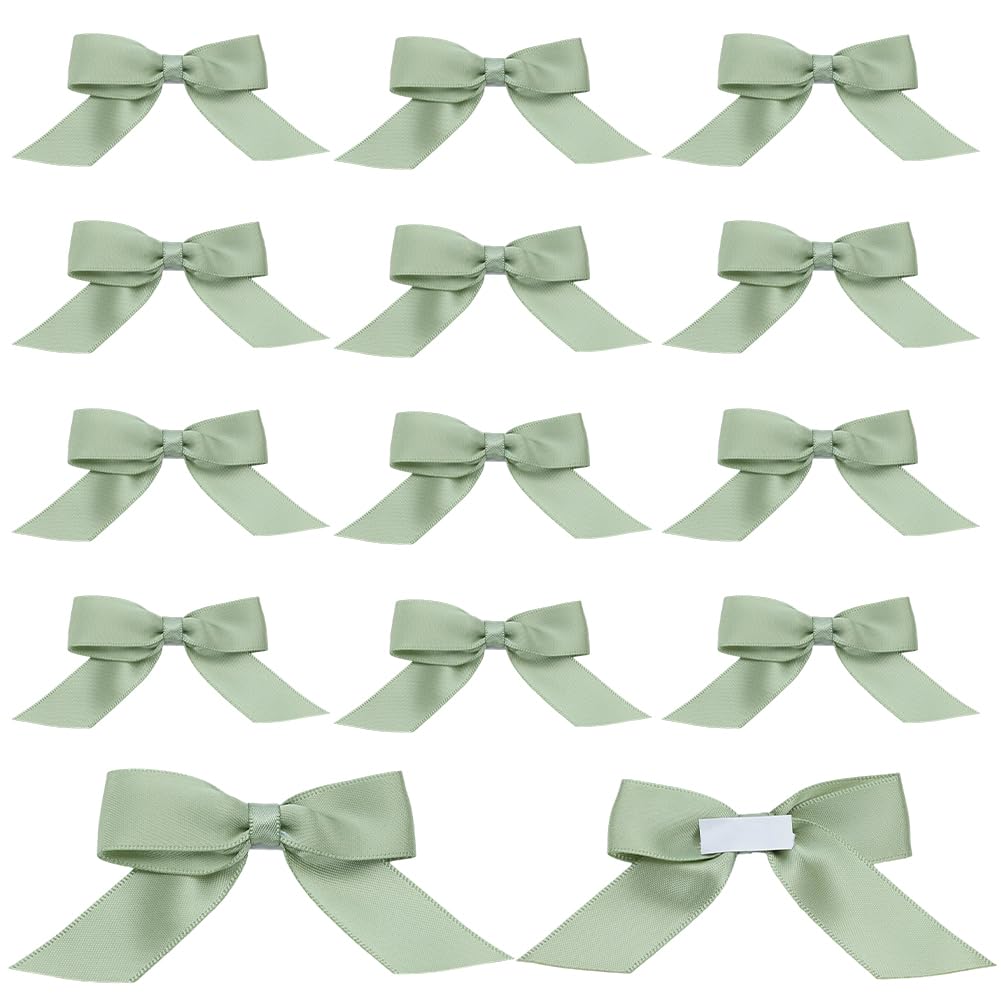 arricraft 60 Pz Salvia Verde Raso Nastro Fiocchi, Poliestere Autoadesivo Bows Pre-Tied Green Bows Bulk per Artigianato Regalo Wrap Festa di Matrimonio Decorazione