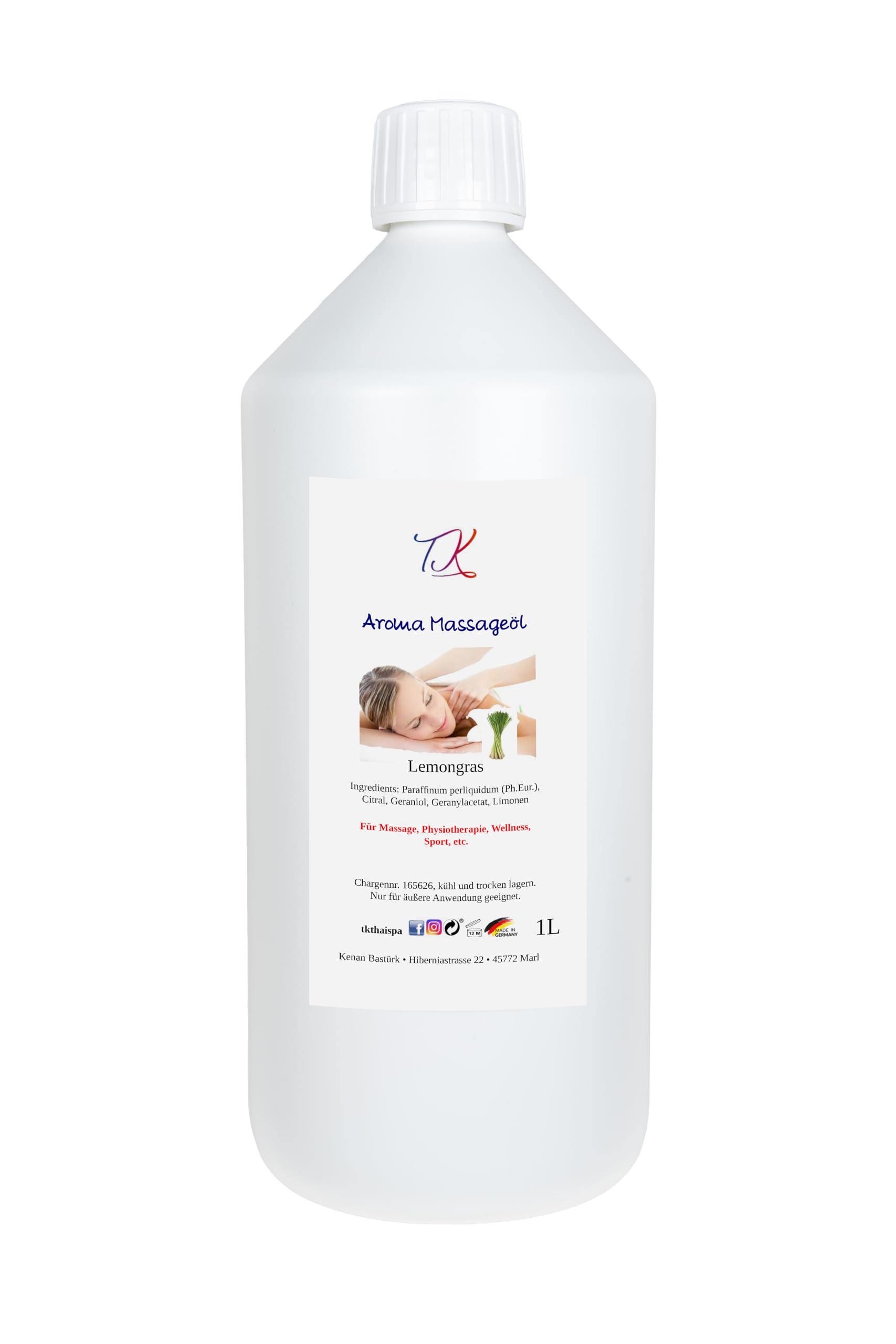 Aceite de masaje aromático de 10 l – hierba de limón para masaje, fisioterapia, bienestar, deportes, etc