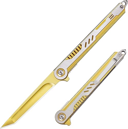 Miniatura 9 de EDC Cuchillo de Bolsillo - Hoja Tanto de Acero 7CR13Mov, Cuchillo de Supervivencia Delgado con Clip y Seguro de Revestimiento, Rompeventanas