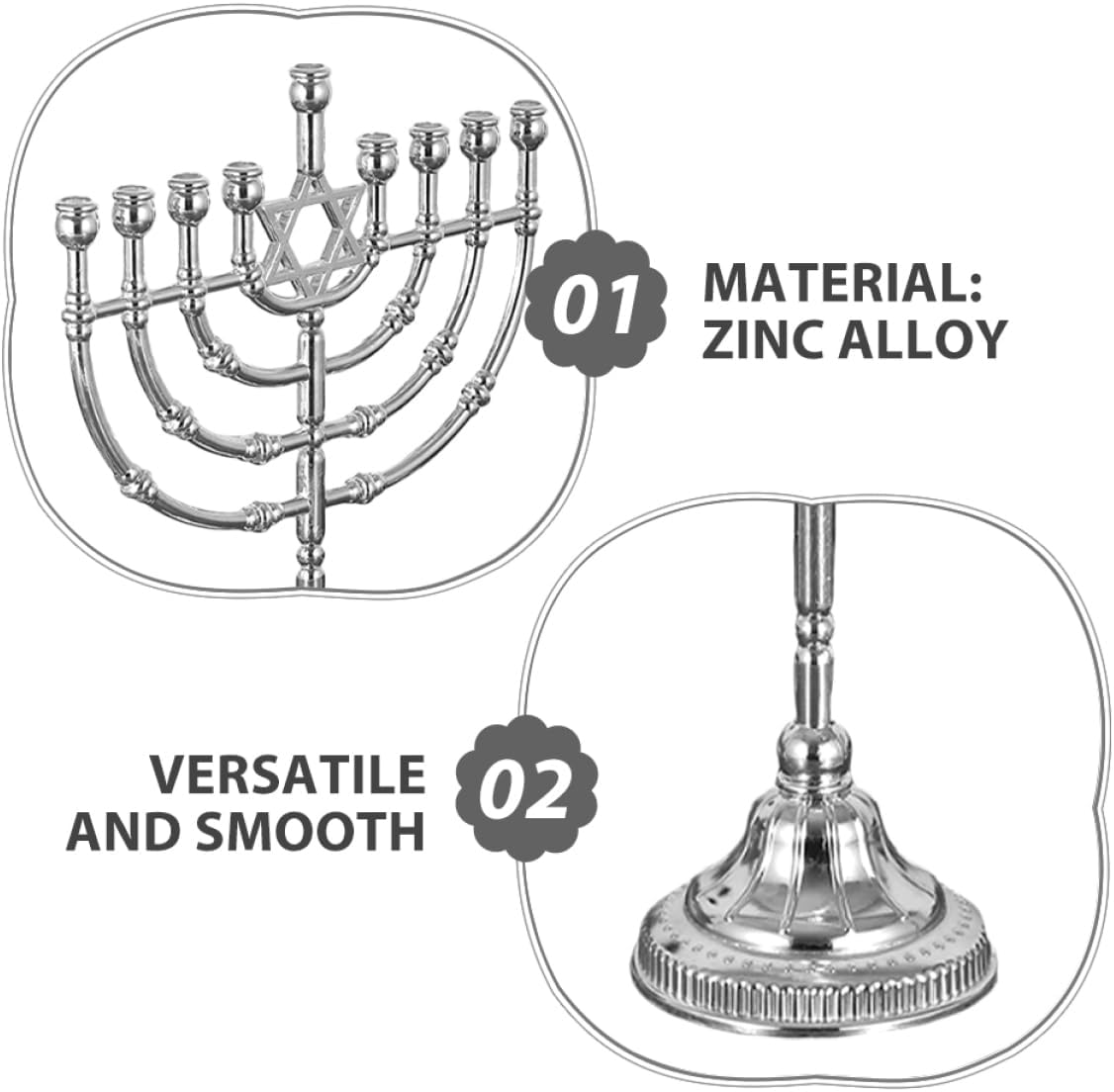 Jewish Candle Holder: Elegant 9-Hole Menorah for Pillar Candles Vintage Metal Candelabra for Hanukkah Home Decoration and Special Events
