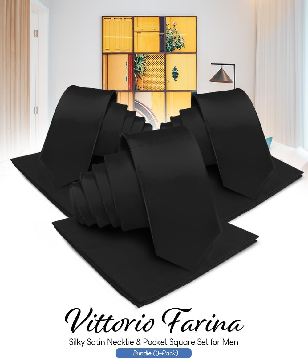 Premium Solid Satin Necktie & Pocket Square Set for Men - Matching Men's Tie Set