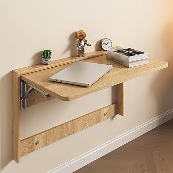 Wall-Mounted Folding Table, Multi-Function Computer Desk, Space-Saving Solid Wood Drop Leaf Desk for Small Apartments