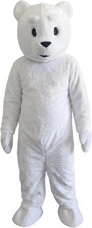 To.beone White Polar Bear Full Body Mascot Costume, Complete Plush Bear Mascot Suit with Head Gloves Feet, Breathable Adult Fancy Dress Outfit for Halloween Party Cosplay