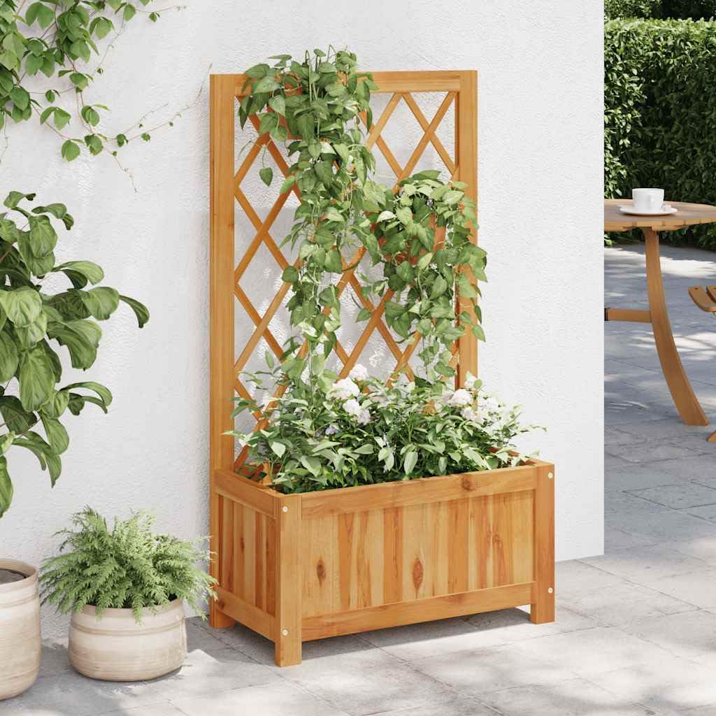 vidaXL Garden Raised Bed with Trellis, Wooden Raised Flower Bed for Flowers and Plants, Solid Acacia Wood Planter, Outdoor and Indoor Use, Brown